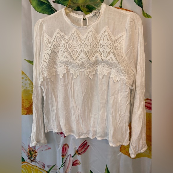 Papaya Cream color long sleeve Embroidery Blouse size large - Picture 3 of 13